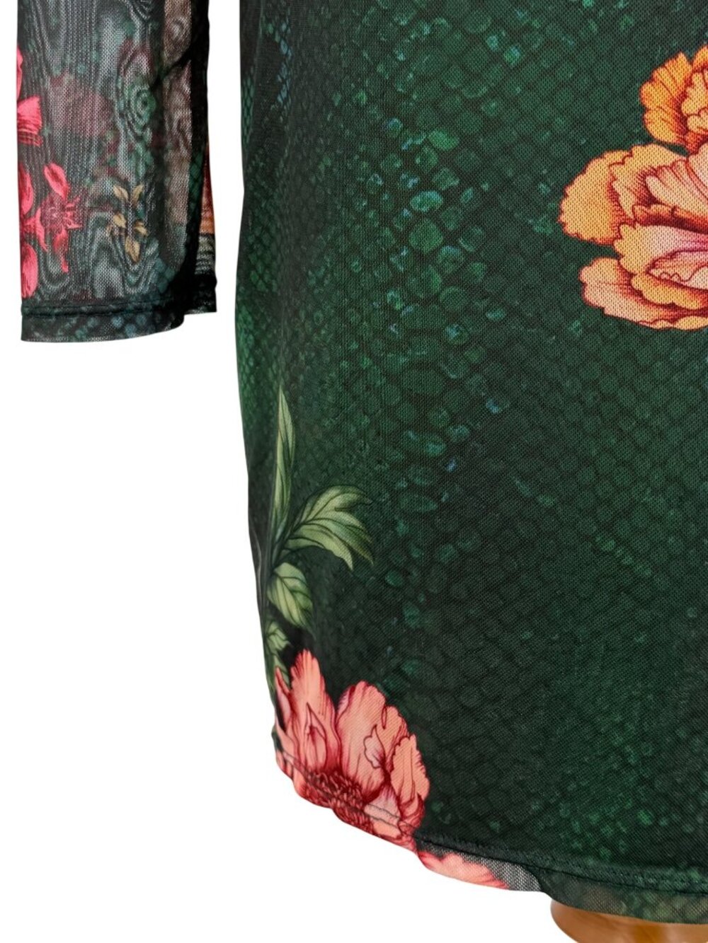 Guess Green Floral Mesh Rhinestone Bodycon Mini Dress | Sirencore Whimsigoth Y2K - Picture 8 of 16